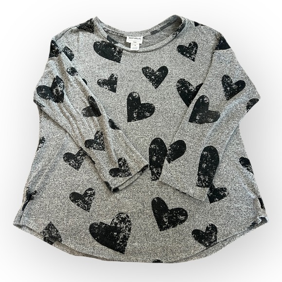 For the Republic Woman Black Heart Print Long Sleeve Knit Top – Size 1X - Picture 1 of 4